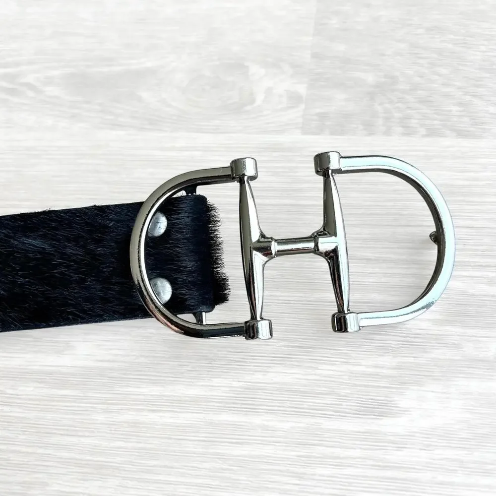 Brave Leather Kasi Hair-On Belt 32 Black Calf Hair Silver Equestrian Buckle EUC - Picture 8 of 13